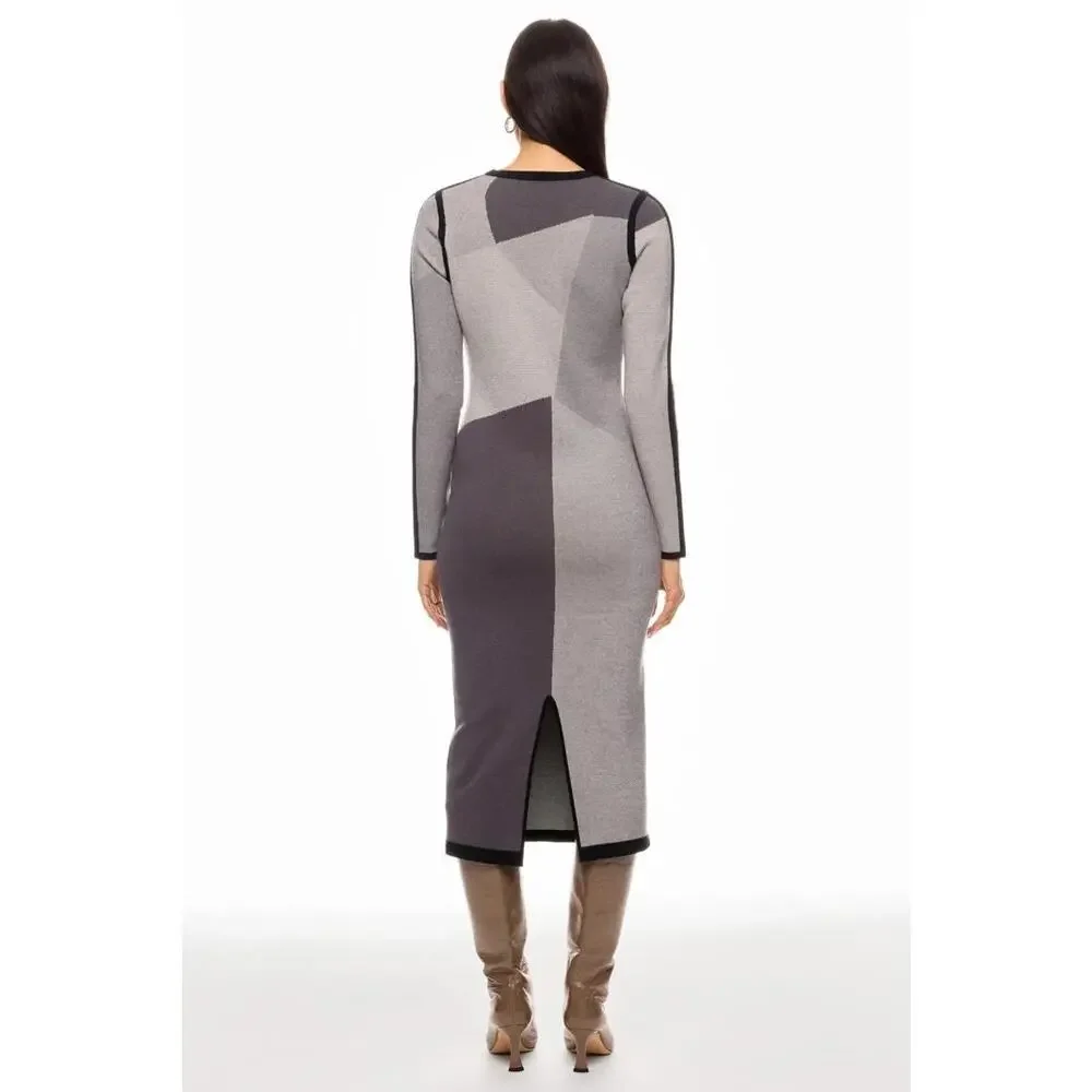 TOCCIN X RTR Grey Knit Midi Color Block Dress Size S with Small Hole